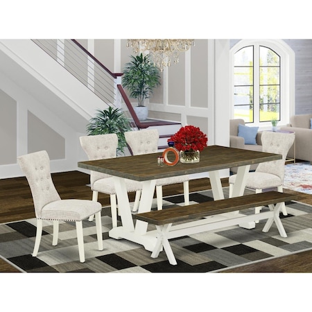 East West Furniture 6 Piece V-Style Dinette Room Set - Linen White V077GA235-6